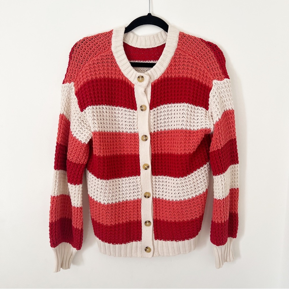 POPSUGAR red cream striped knitted cardigan size medium